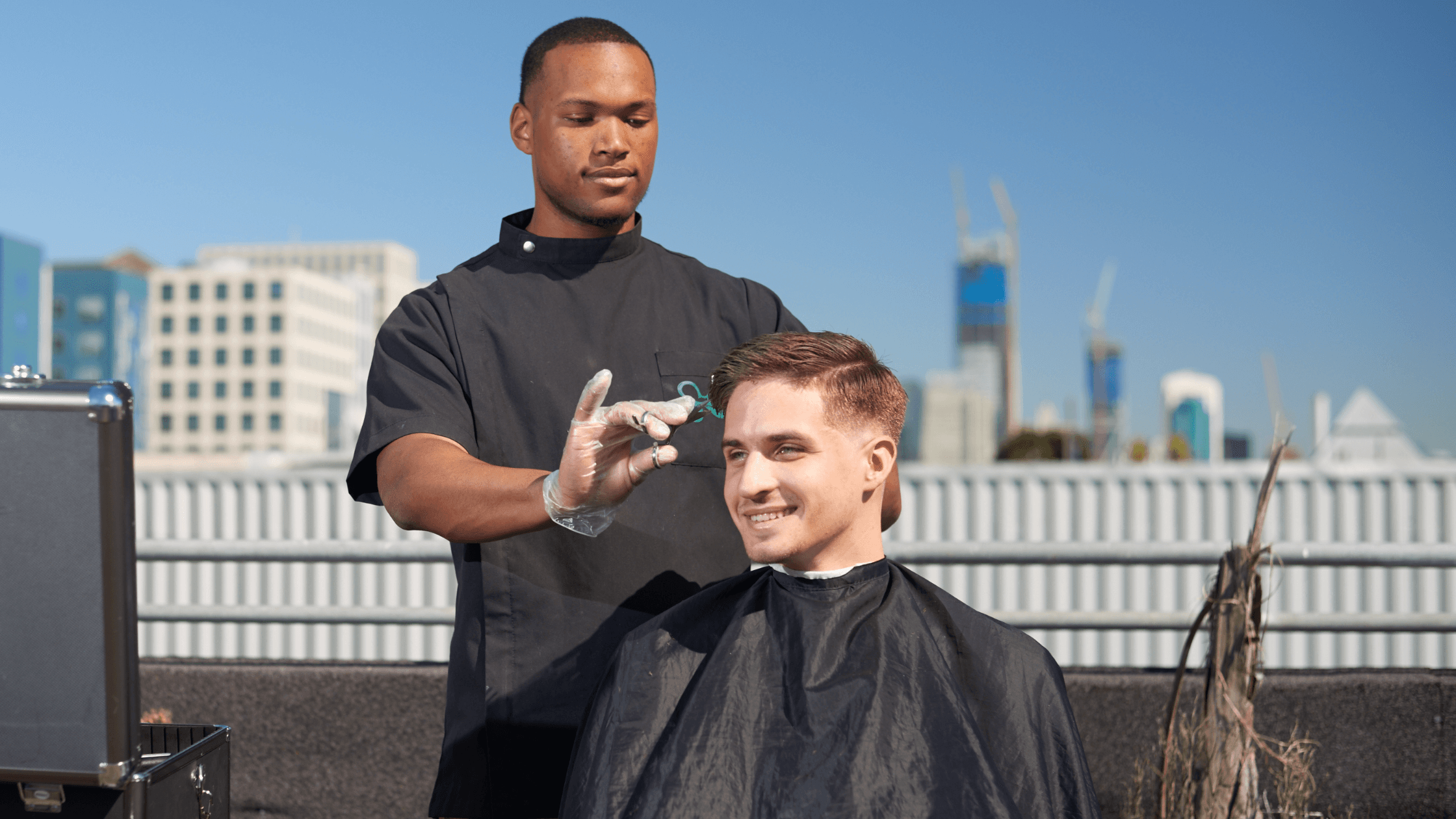 StylesGo mobile barber preparing a client for an event