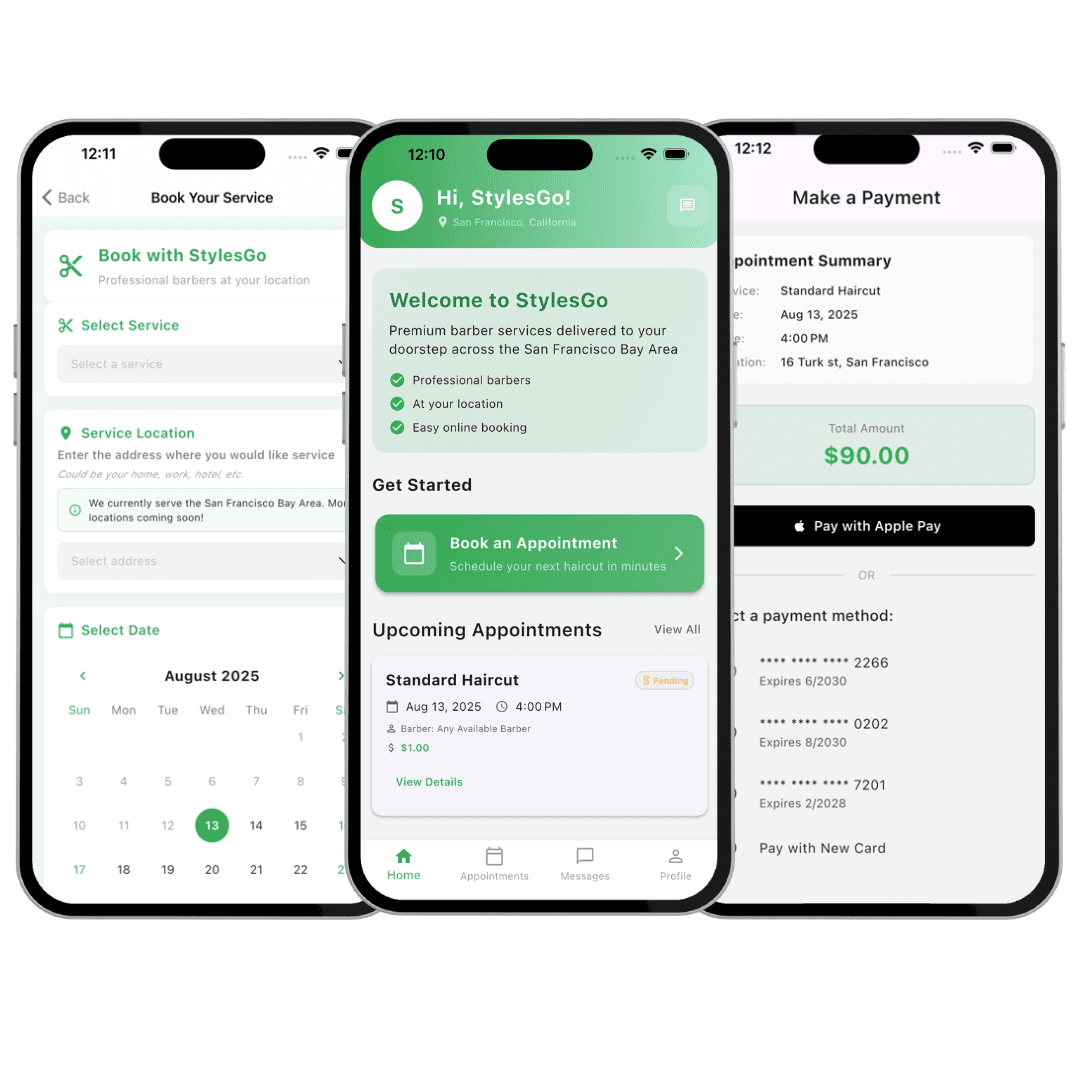 StylesGo mobile barber app — book haircuts at home